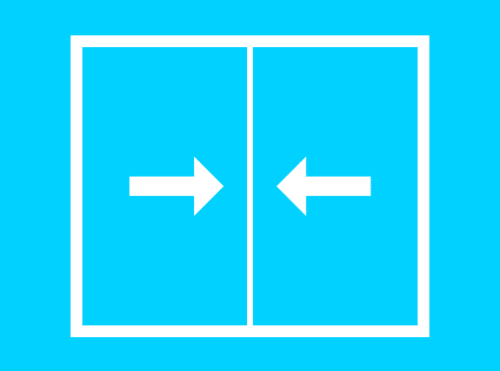 Illustration of bifold doors with arrows showing opening and closing movement, demonstrating smooth operational functionality.