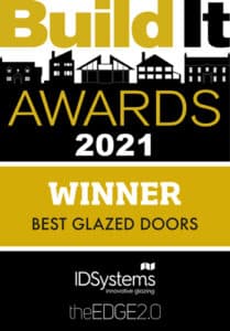 IDSystems Build It Awards 2021 winner badge for Best Glazed Doors, recognising excellence in innovative glazing solutions.